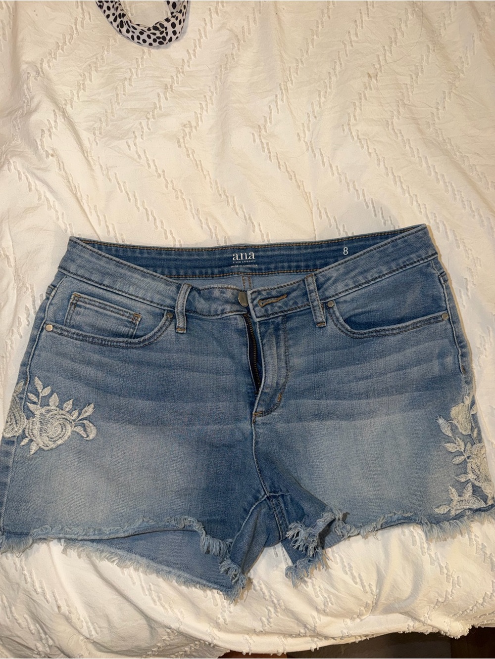 a.n.a Light Blue Embroidered Denim Shorts